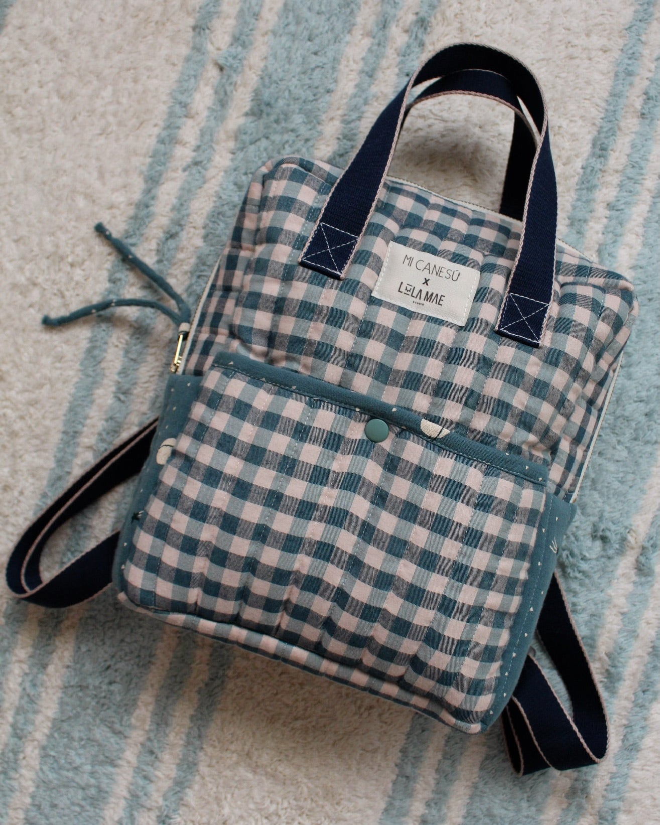 Mochila Pequeña Vichy Azul y Cosmos