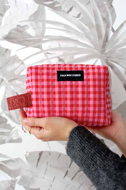Neceser Cuadrado Vichy Rojo y Rosa