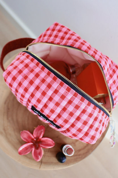 Neceser Cuadrado Vichy Rojo y Rosa