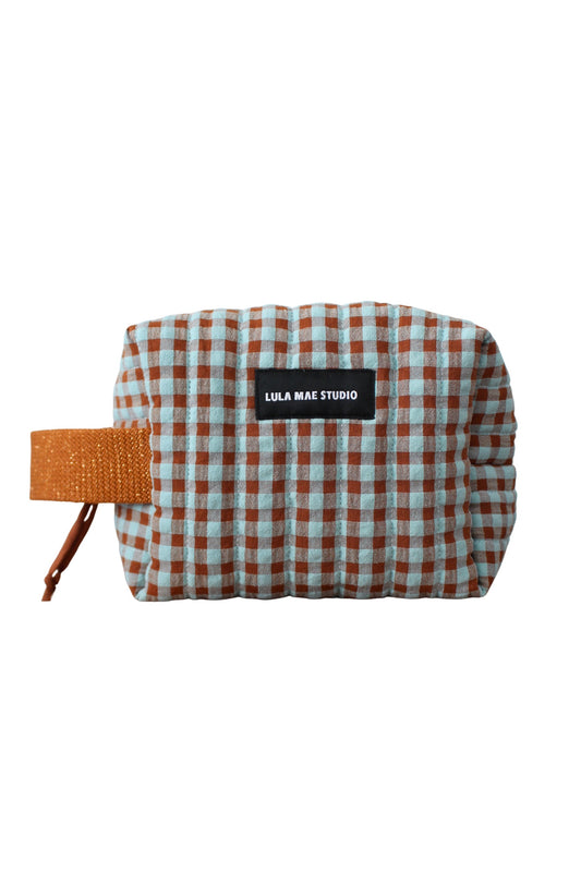 Neceser Cuadrado Vichy Marrón y Turquesa