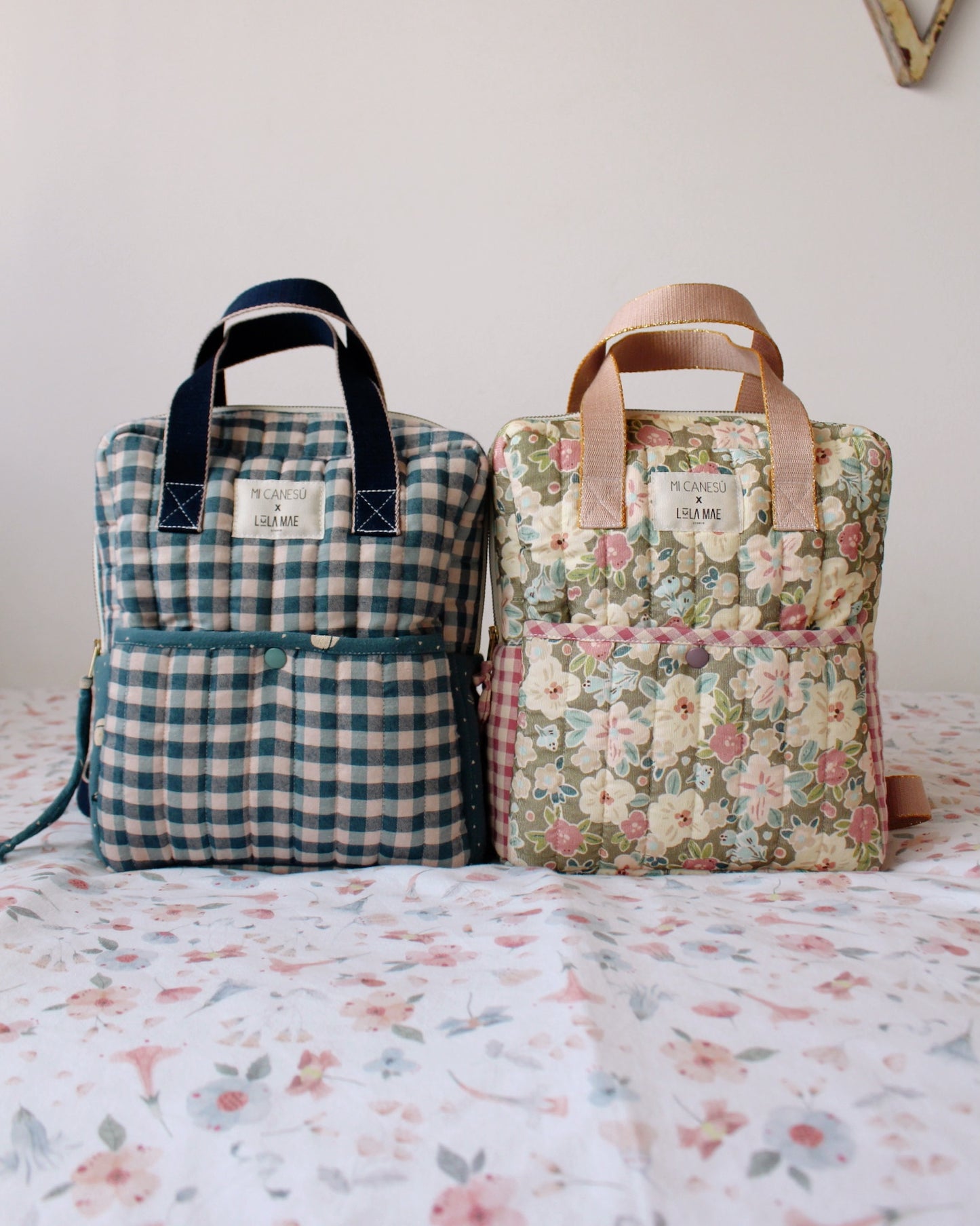 Mochila Pequeña Vichy Azul y Cosmos