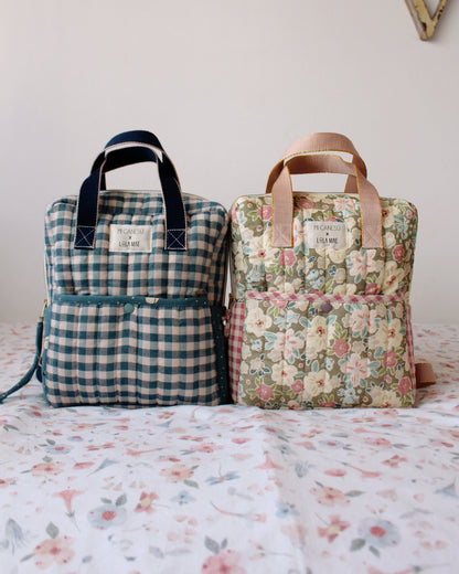 Mochila Pequeña Vichy Azul y Cosmos