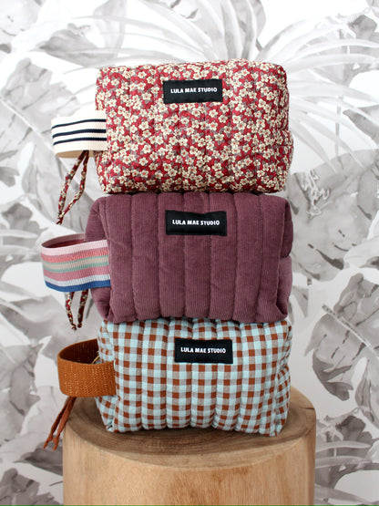 Neceser Cuadrado Vichy Marrón y Turquesa