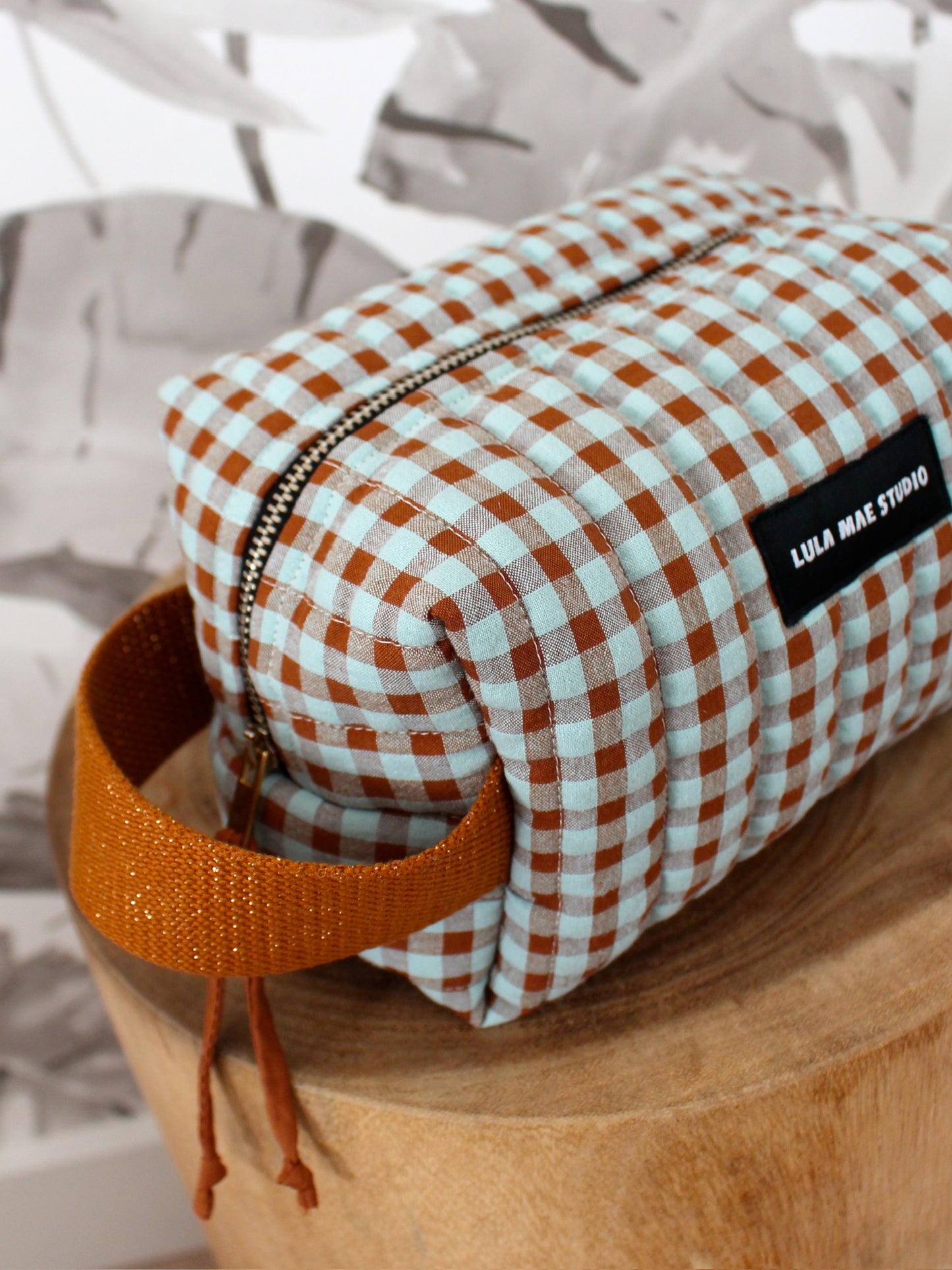 Neceser Cuadrado Vichy Marrón y Turquesa