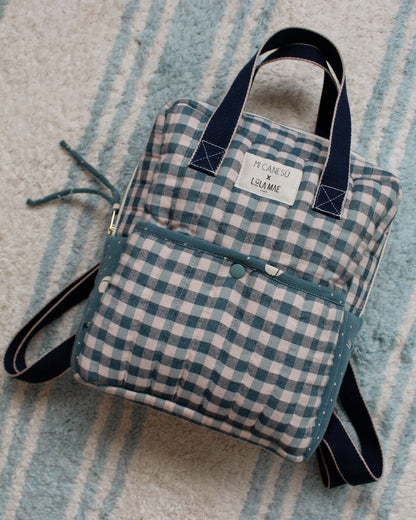 Mochila Pequeña Vichy Azul y Cosmos