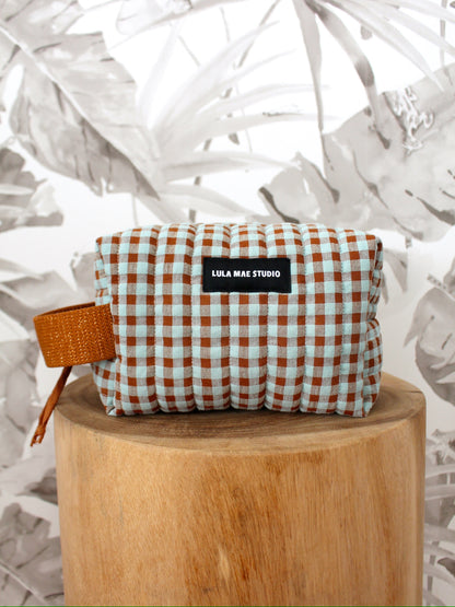 Neceser Cuadrado Vichy Marrón y Turquesa