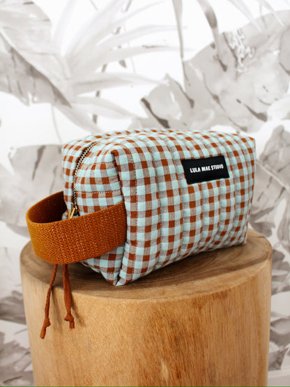 Neceser Cuadrado Vichy Marrón y Turquesa