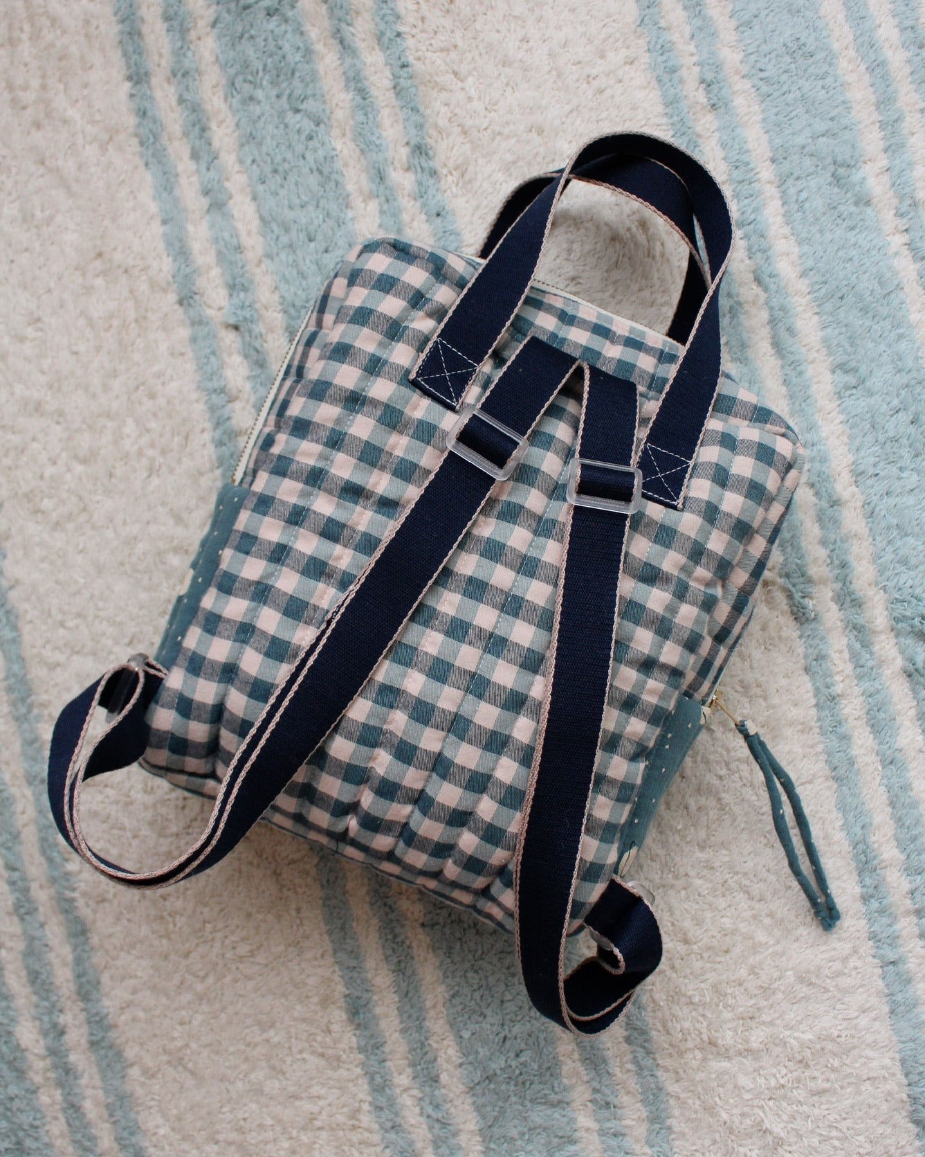 Mochila Pequeña Vichy Azul y Cosmos