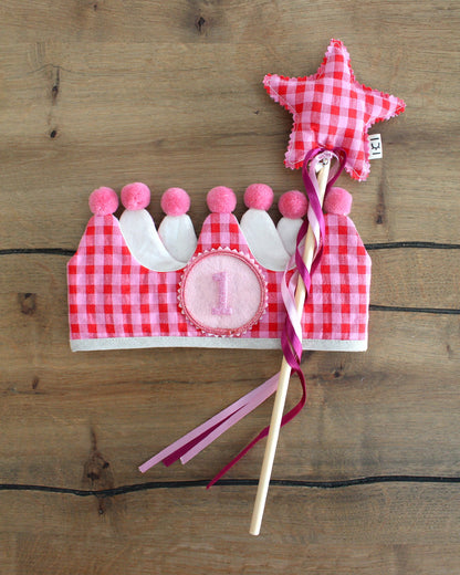 Corona Baby Vichy Rojo y Rosa