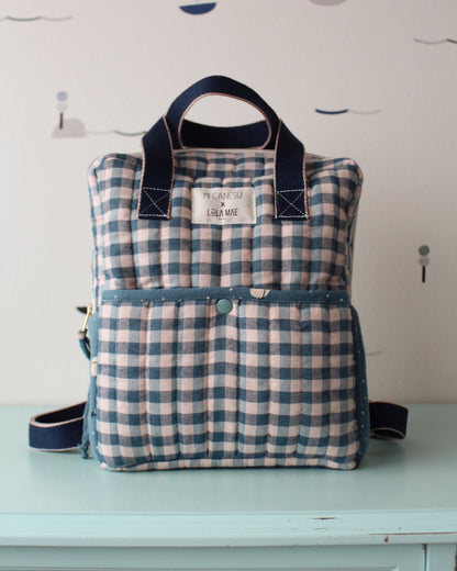Mochila Pequeña Vichy Azul y Cosmos
