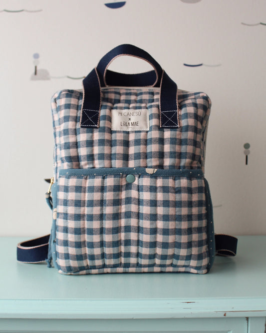 Mochila Pequeña Vichy Azul y Cosmos